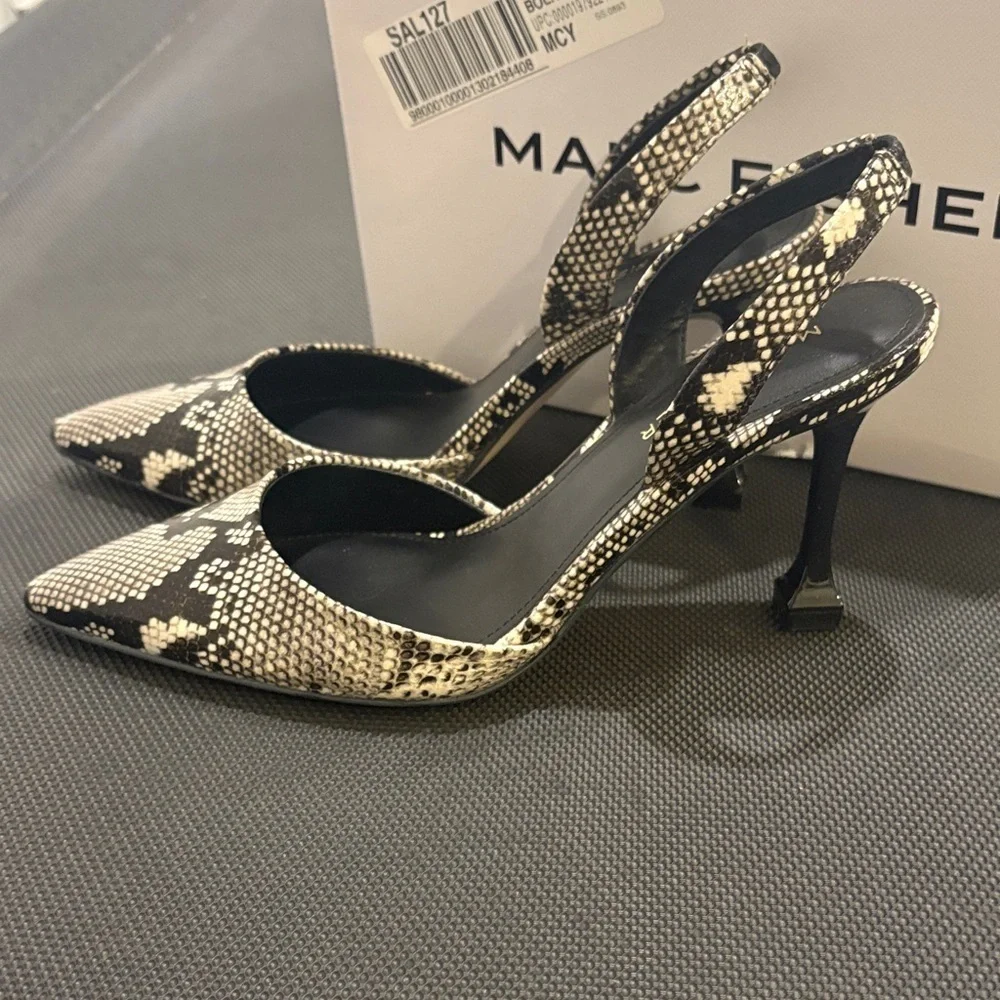 Marc Fisher Black and Cream Snakeskin Heels